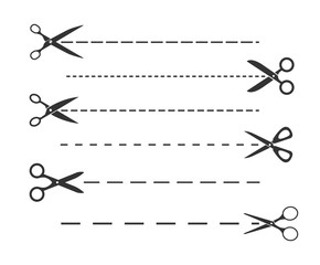 Set the scissors from the cut line. Vector illustration in a flat style on a white background.