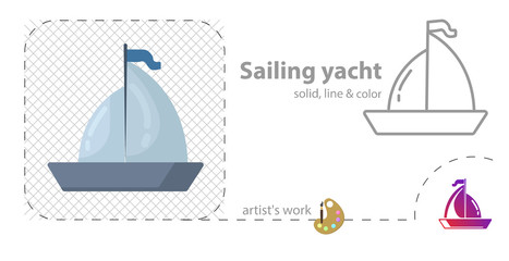 sailing flat, solid, line icon