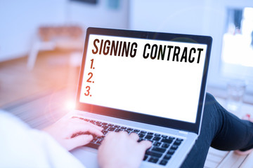 Conceptual hand writing showing Signing Contract. Concept meaning the parties signing the document...