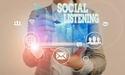 Word writing text Social Listening. Business photo showcasing analyzing the conversations and...