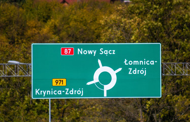 Information and destination route sign near Piwniczna-Zdroj, Poland.