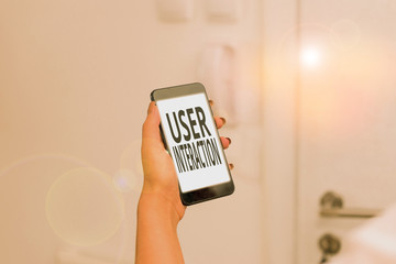 Writing note showing User Interaction. Business concept for the conduit between huanalysis and computer interaction