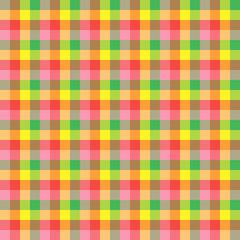 Seamless pattern in creative bright red, green, pink, yellow and grey colors for plaid, fabric, textile, clothes, tablecloth and other things. Vector image.