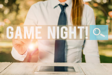 Conceptual hand writing showing Game Night. Concept meaning usually its called on adult play dates...