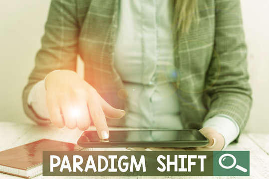 Text sign showing Paradigm Shift. Business photo showcasing fundamental change in approach or underlying assumptions Business concept with communication mobile phone