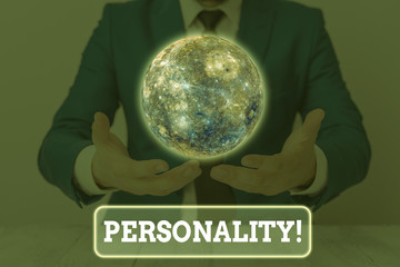 Text sign showing Personality. Business photo showcasing combination characteristics that form...