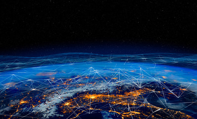 Communication technology for internet business. Global world network and telecommunication on earth...