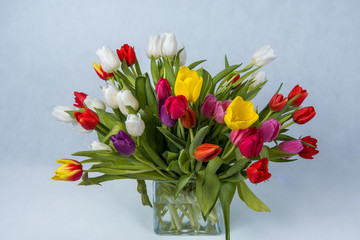 Bunter Tulpenstrauß in Glasvase