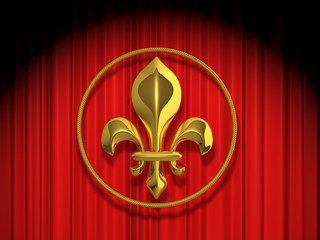 Fleur de lis on the theatre curtain 3d rendering © woverwolf