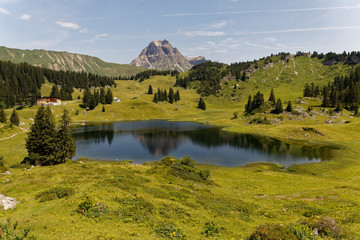 Panoramic view of Alps in Austria, Körbersee ..