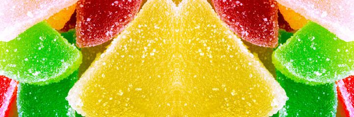 colorful jelly candies close-up, panoramic image