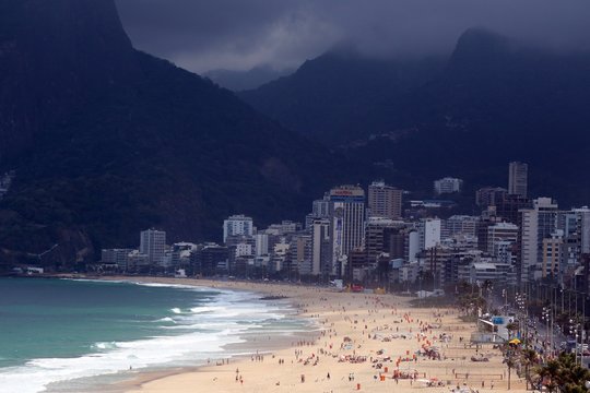 High Angle View Of Copacabana Beach In City Against Mountains