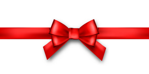 Shiny red satin ribbon isolated on white background, realistic graphic design element