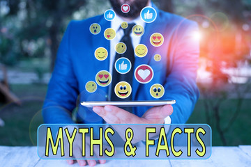 Handwriting text writing Myths And Facts. Conceptual photo usually traditional story of ostensibly...