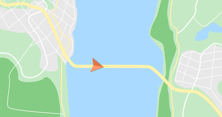 Obraz premium Map with river, city, road and bridge. Navigation concept