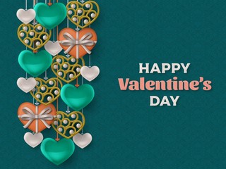 Happy Valentine Day background with glossy hearts. Greeting card and Love template