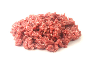 raw minced meat isolated over white background.