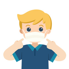 A cute boy wear medical mask. Hygiene mask. Virus protection.