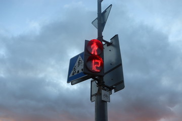 traffic light with pedestrian symbols at street