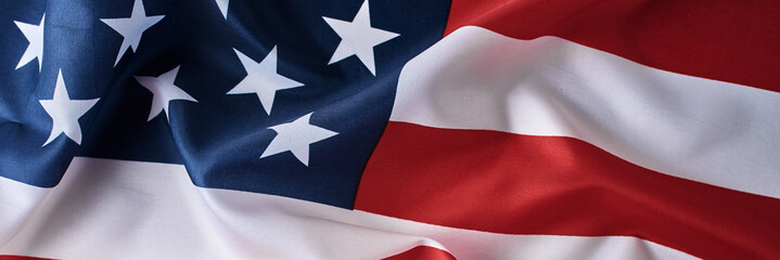 American flag as background. USA flag waving, long banner