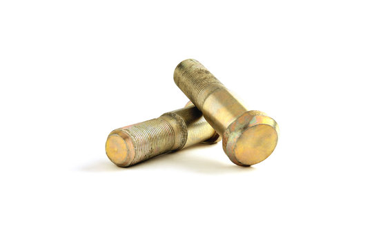 yellow galvanized bolts on a white background