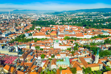 Fototapeta na wymiar Aerial view of Zagreb, capital of Croatia, city center and Upper town, urban landscape