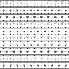 seamless patterns with small hand drawn hearts and polka dot and straight black line