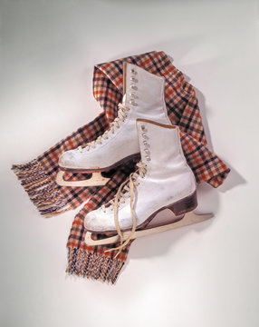 Vintage Ice Skates And Scarf