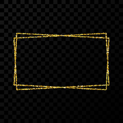 Gold shiny double rectangle frame with light effects