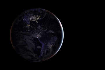 Earth from space shows America. A very detailed image, including elements provided by NASA.