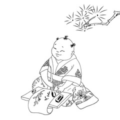 calligrapher an artist makes a calligraphic inscription. China. Pastiche. Vector