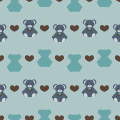 テディベア　シームレスパターン　青と水色