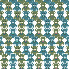 テディベア　シームレスパターン　青と緑