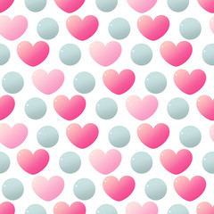 グラデーションハートとボールがいっぱい　シームレスパターン