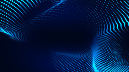 Dot white blue wave light screen gradient texture background. Abstract  technology big data digital background. 3d rendering.
