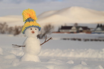 Snowman on the winter backgraund