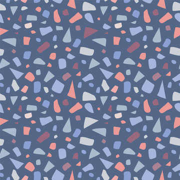 Bright bleur Terrazzo Seamless Pattern. Abstract Terrazzo design in blue bright colors. Terrazzo seamless patterns. Trendy abstract repeat design. Vector abstract background with chaotic stains.