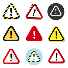 Attention signs set. Caution alert symbols collection. Exclamation vector illustration