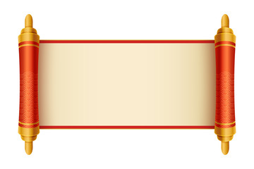 Ancient Chinese scroll illustration with place for your text. Cartoon style vector illustration.