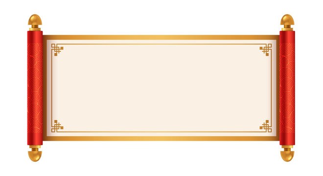 Ancient Chinese scroll illustration with place for your text. Cartoon style vector illustration.