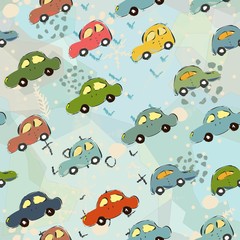 Seamless Pattern with Hand Drawn Cars. Scandinavian Style.