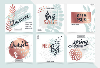 Obraz premium Set of promotion square web banner for social media mobile apps. Vector illustration.