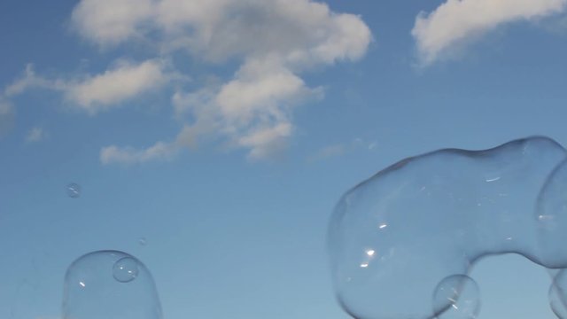 bubble floating background soapy copy bubble bubbles floating soap drift in blue sky with clouds stock, photo, photograph, picture, image space - stock footage video