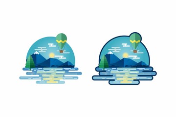 Illustration of a mountain landscape in a flat style. Illustration for printing or web design, as well as for travel companies