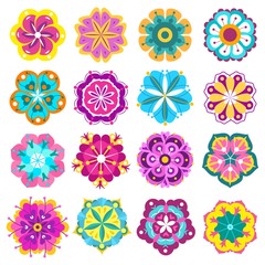 Spring flowers icons. Retro flowers clip art, cute colorful floral stickers, labels and tags, pretty nature florist elements vector set