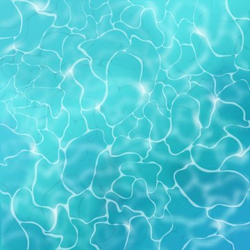 Water surface. Blue summer sea, sun reflection in ocean with aqua pattern, realistic shiny ripple water for advertising poster. Vector texture