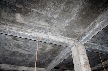 Technology of monolithic construction. The concrete base of the new building. Building is under construction