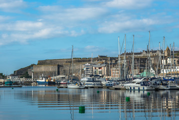 Fototapeta na wymiar Sutton Harbour in the Barbican district of Plymouth, Devon, England, UK.