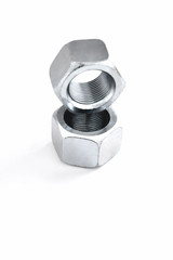 metal fastening nuts on a white background