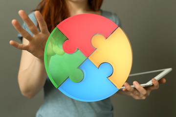 puzzle hand solution concept business.